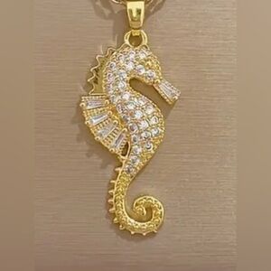 Stainless Steel Rhinestone-Encrusted
Seahorse Pendant Necklace
